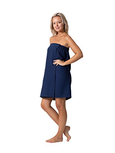 Robe Direct Quick Dry, Lightweight Waffle Spa/Bath Wrap With Adjustable Closure & Elastic Top (Navy, Large-X-Large) #TOP3