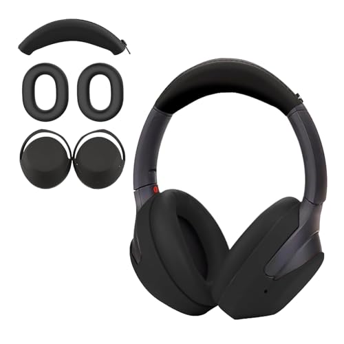 Funda protectora Aiivioll para auriculares Sony WH-1000XM4 y WH-1000XM3, juego de 3 piezas: fundas para almohadillas, carcasa y diadema, material silicona suave resistente al sudor (Negro)