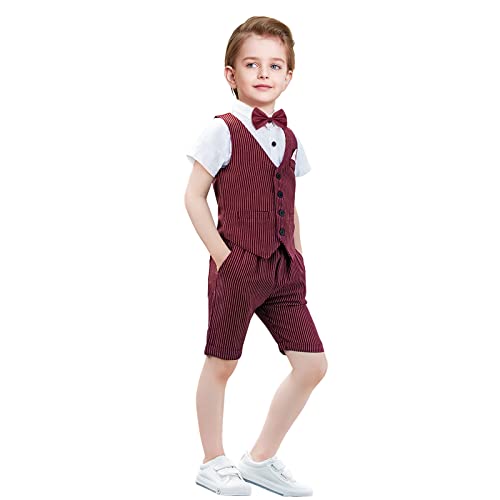 Image of Nwada Boys Suit Toddler Dress Clothes Shirt with Bow Tie, Dress Pants Sets Kids Gentleman Outfit suits