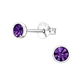 I love silver jewellery 925 Sterling Silver 4mm Amethyst Cubic Zirconia Stud Earrings - Hypoallergenic, Birthstone Studs for Women & Girls