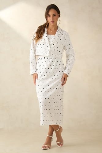 Image of VIRGIO Women's Polka Dot Crop Blazer - 100% Cotton Tailored Fit Cropped Jacket, Lightweight Breathable Cotton Blazer for Women, Casual Wear, Office Wear, Stylish Layering Piece