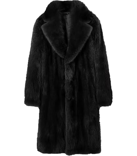 Image of FTIMILD Men's Long Faux Fur Coat Single Breasted Warm Winter Trench Coat Fluffy Thick Overcoat