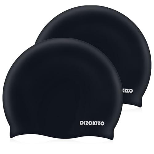 Dizokizo 2pcs High Elasticity Silicone Swim Cap for Women and Men, Comfortable Non-Slip Swimming...