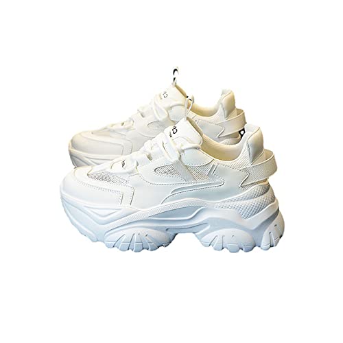 JHUADGYC Chunky White Sneakers Women, Dad Shoes for Womenm, Casual Jogging Walking Shoes, Fashion Mesh Platform Sneakers (White,5.5) Cover