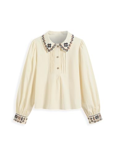 CIDER Long Sleeve Shirts for Women Aztec Button Down Collar Blouse Cotton Western Shirts Women Blouses