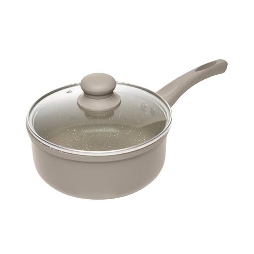 LYOR - Panela de Indução 18cm Taupe Alumínio com Revestimento Cerâmico e Tampa de Vidro