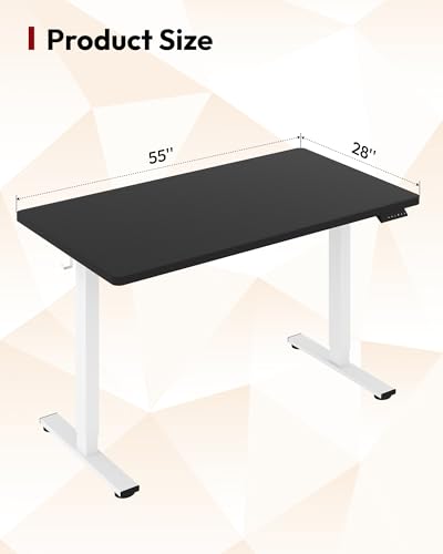 Image of SANODESK Electric Standing Desk 55 x 28 Inches Whole-Piece Desktop Height Adjustable Stand Up Desk w /6-Button Controller Ergonomic Computer Desk for Home Office, White Frame + Black Tabletop