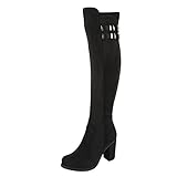 Top modische Damen Overknee Stiefel aus hochwertigem Wildlederimitat. Der Stiefel verfügt über modische Zierriemen, die mit funklenden besetzten Strasssteinen verziert sind.