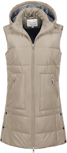 Chrisuno Women's Long Warm Puffer Vest Fleece Sleeveless Vests Waterproof Outerwear With Removable Hood