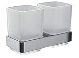 Klassisches Design: Die eleganten Zahnbürstenbecher mit Doppel-Halterung aus Aluminium integrieren sich ideal in jeden Badezimmerstil und bieten Unterstützung im Alltag.