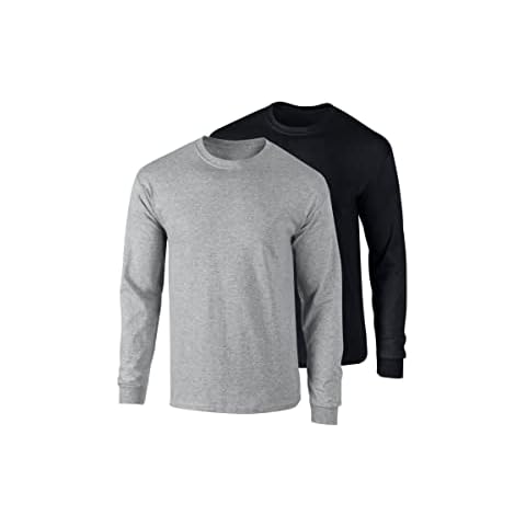 Aremie Mens Long Sleeve T Shirts, Plain Crew Neck T-Shirts - Pack of 2, Sport Grey and Black Extra Large Cover