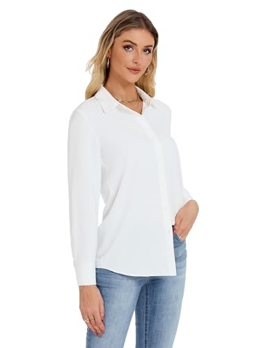 JTD Women's Button Down Shirts Long Sleeve Collared Blouses Wrinkle-Free Work Office Casual Chiffon Top4