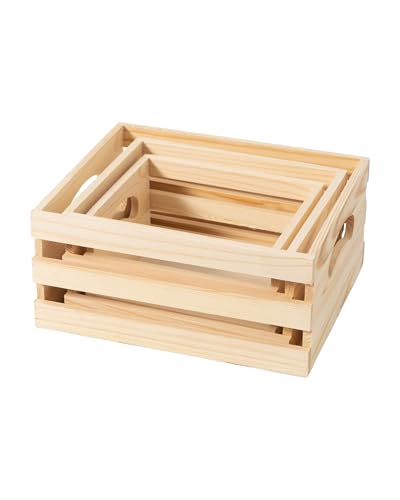 Xhqsulsclac Set of 3 Rustic Wooden Nesting Crates with Handles,