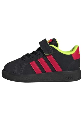adidas Grand Court 2.0 Shoes Kids, Scarpe da Tennis Unisex - Bambini e Ragazzi, Nucleo Nero Lucido Rosso Lucido Limone, 23 EU