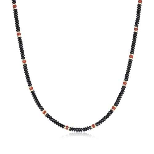 Collier perle homme onyx noir jaspe rouge bijoux pierres naturelles