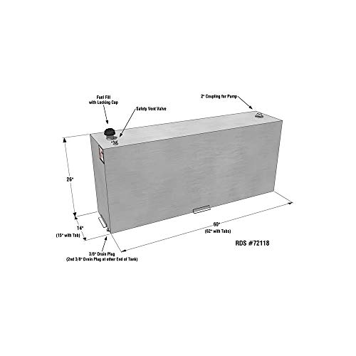 Rds 72118 Vertical Transfer Fuel Tank - 90 Gallon Capacity 60" L X 14" W X 26" H, Silver Mill Finish Aluminum #TOP1