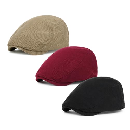 Image of 3Pcs Men's Newsboy Caps Cotton Cooling Hat Adjustable Flat Cap for Men
