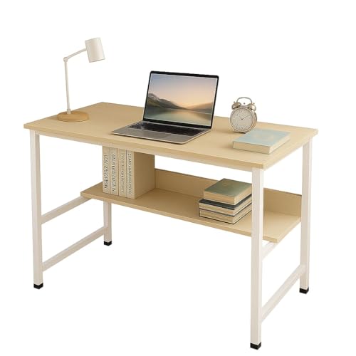 Image of Multipurpose Wood Study Table with Shelf Computer, Laptop & Office Workstation Desk for Home & Work - Easy to Assemble Gaming Concept Desk (White Board White Metal)(L*90,B*60,H*75)cm.