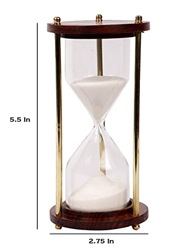 Image of Wooden and Brass Multi Color Sand Timer Hour Glass Sandglass Clock Ideal for Exercise Tea Making Antique Nautical Decor Theme Height 5.5 Inches 5 Minutes (White)