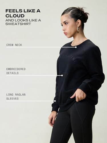 Image of CAVA Essential Sweatshirt for Women | Brushed Fleece, Round Neck, Full Sleeves, Ribbed Cuffs, Embroidery Detail | Cozy Loungewear & Travelwear