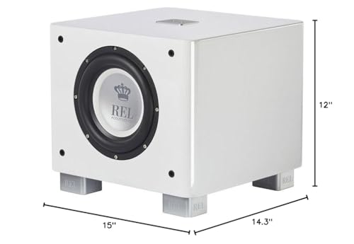 Image of REL T /7x 8-Inch Powered Subwoofer - Compact Sealed Design with Class AB Amplifier, RCA Inputs, and Deep Bass for HiFi Stereo Systems, Home Theater, and Surround Sound - High Gloss White Finish
