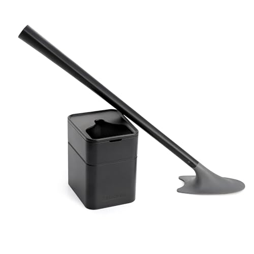 Broombi Sani-Flex Toilet Brush Squeegee and drip-Less Holder Set with a Patented Silicone Bristle-Free Head - no Mess, no clinging gunk or Poo, Super Clean Solution (Black)