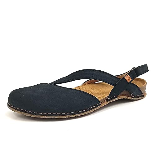 El Naturalista N5693 Tulp platte sandalen voor dames, Zwart, 42 EU