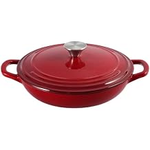 Flavehc Braiser Enameled Cast Iron Braiser 2.25 QT, Cast Iron Braiser Pan with Lid for Bread Baking, Soup & One Pot Meals, Small Shallow Dutch Oven Casserole for Oven & Induction, Red