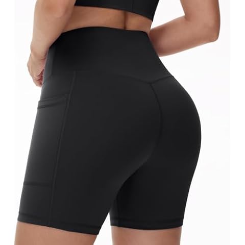 JIAHONG Biker Shorts Women Tummy Control Yoga Shorts High Waisted Running Shorts Workout Shorts with Pockets Spandex Shorts Athletic (Black, M) Cover