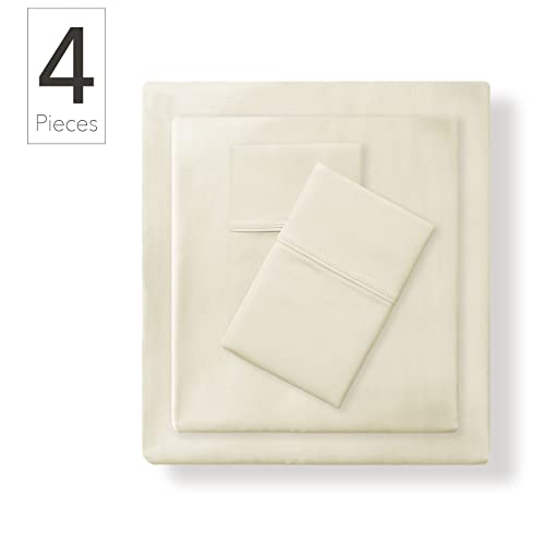 Nate Home By Nate Berkus 300Tc Cotton Bedding 4-Piece Deep Pocket Sheet Set | Soft, Smooth Sateen Weave From Mdesign - Queen Size - Flat Sheet/Fitted Sheet/2 Pillowcases, Antique White (Beige) #TOP1