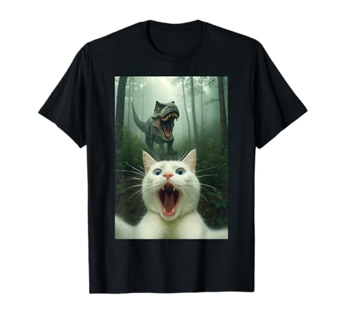 Funny Cat Selfie with T-Rex Dinosaur Gifts for Men Women Kid T-Shirt