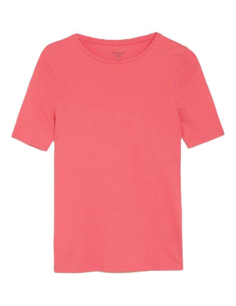 Image of Marks & Spencer Womens Solid Cotton Crew Neck Regular Fit T Shirt