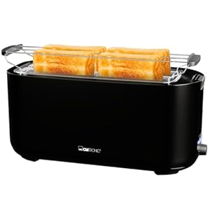 Clatronic Broodrooster 4 sneetjes, Broodrooster met lange sleuf en ontdooi-/opwarm-/snelstopfu... zwart ook voor toastbroodjes & kant-en-klare wafels | TA 3802 zwart