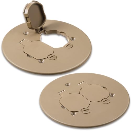 Kingdder 2 Set Round Floor Box Cover 4 Diameter Plastic Duplex Floor Outlet Cover Plate Weatherproof Replacement for Countertop Home (Bronze)