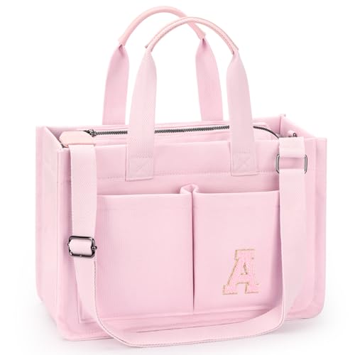 ZORFIN Canvas Tote Bag for Women with Zipper and Pockets Crossbody Work Laptop Book Bag for Travel College Gift