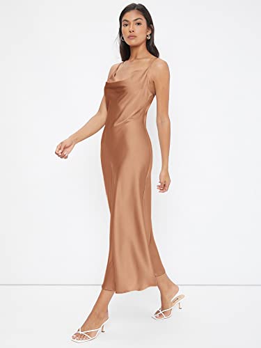 Image of Floerns Women's Spaghetti Strap Cowl Neck Long Slip Satin Silk Midi Dress
