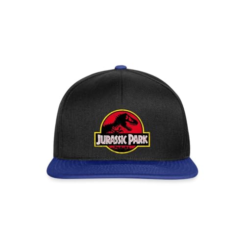 Image of Spreadshirt Jurassic Park Classic Logo in Red with T-Rex Snapback Cap, One Size, Black/Bright Royal