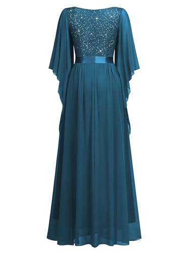 Image of Miusol Women's Deep-V Neck Lace Contrast Sequin Formal Evening Maxi Dress