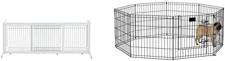 Richell Freestanding Pet Gate, Large, Origami White & Midwest Foldable Metal Dog Exercise Pen/Pet Playpen, Black w/Door, 24" W x 24" H, 1-Year Manufacturer's Warranty