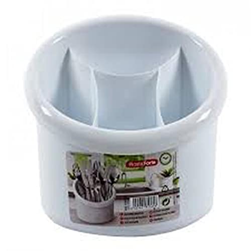 Tradineur - Escurrecubiertos de plástico, ovalado, con 4 compartimentos, color blanco, portacubiertos de cocina, secar cubertería, 16 x 14 cm