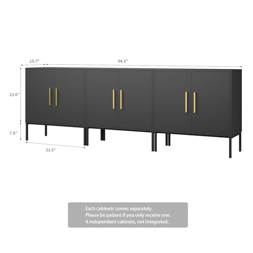 LYNSOM Storage Cabinet with Doors, Set of 3, Modern Buffet Cabinet with Storage, Kitchen Sideboard Buffet, Black Wood Accent Cabinet for Living Room, Bedroom, Hallway, Entryway, Office, Black