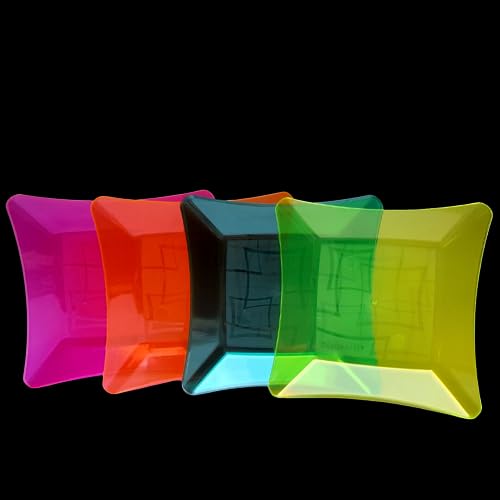 Kit 40 Pratos Neon Descartáveis Festa Para Refeição Salgados Churrasco Tipo Acrílico