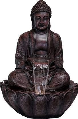 Image of Big Kamal White Buddha Fiber Indoor Outdoor Fountain with Led Lights for Home Decor and Office Decoration Or Gifting (90 cm X 65 cm X 65 cm) (Wine)