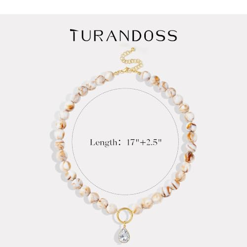 Turandoss White Beaded Necklace for Women, CZ Pendant Choker - image 4