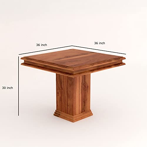 Image of Loonart Solid Sheesham Wood 4-Seater Dining Table Set with Pillar Base |Handcrafted Wooden Dining Furniture with Natural Finish |Compact Dining Set for Home| Kitchen Or Apartment Use|