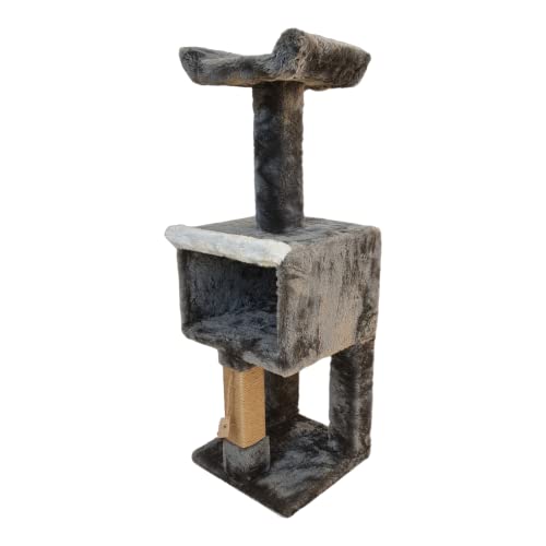 Double Ahşap, Mayçino Kumaş Kedi Yatağı ve Jüt Halat Tırmalama Tahtası 120 cm - Antrasit