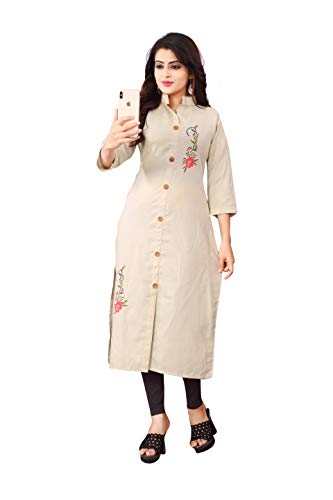 Image of OM SAI LATEST CREATION Slub-Rayon Three-Fourth Sleeve Printed A-Line Kurti for Women