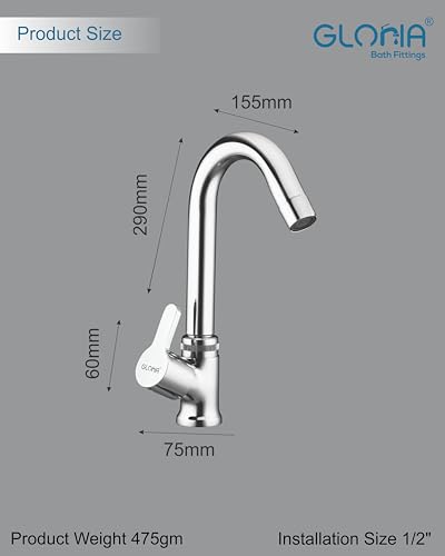 Image of Gloria Bath Fittings | Swan Neck Pillar Cock Tarim Brass Faucet | 360 Rotating Spout | Chrome Plated Wash Basin Tap | Quarter Turn Tap with Smooth Foam Flow | GB-87578899