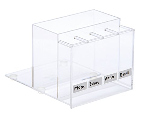 Toothbrush Holder With Name Labels And Permanent Marker To Avoid Mixups. Perfect Organizer For Kids Bathroom. Clear Acrylic Makes Stylish Design. Removable Base For Easy Cleaning. #TOP2
