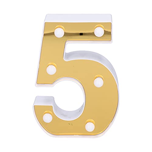 YWBL-WH LED Gold Number 5 Lamp Decorative Light for Wedding Birthday Celebration Interior Lighting, Warm White, Portable Size and Easy to Use